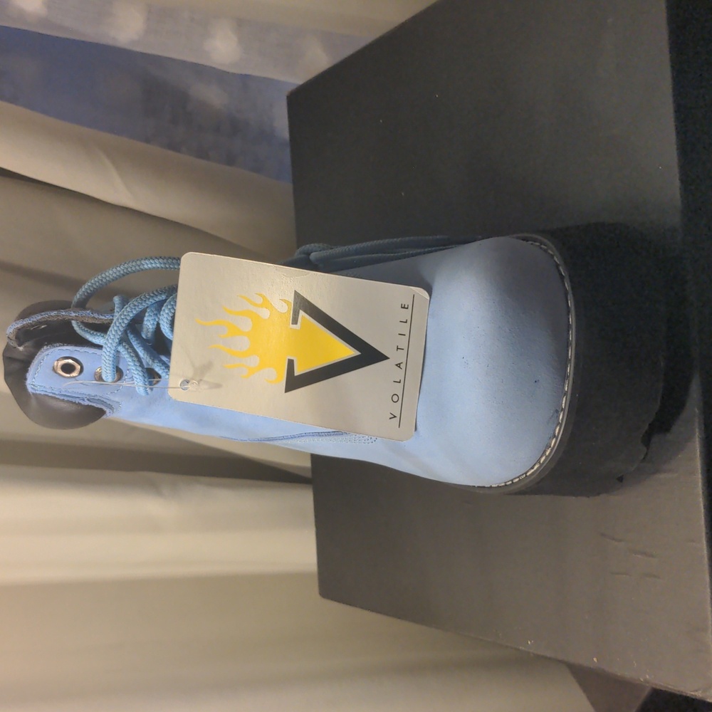Volatile Platform Suede Light Blue Ankle Boots